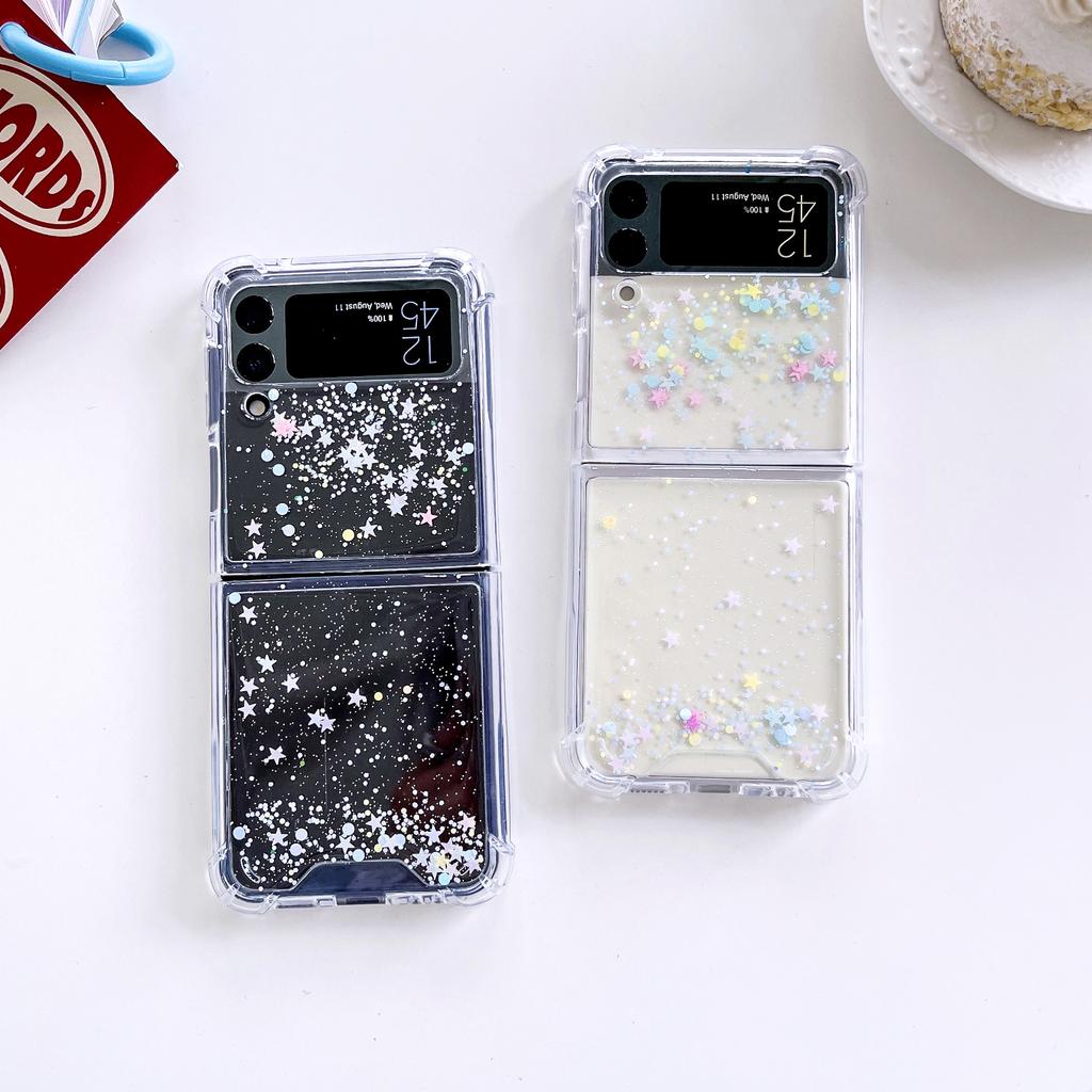 Для Samsung Galaxy Z Flip 4 3 прозрачный блестящий чехол с мечтательными звездами, прозрачная противоударная задняя крышка для Samsung Z Flip4 Zflip3, чехол