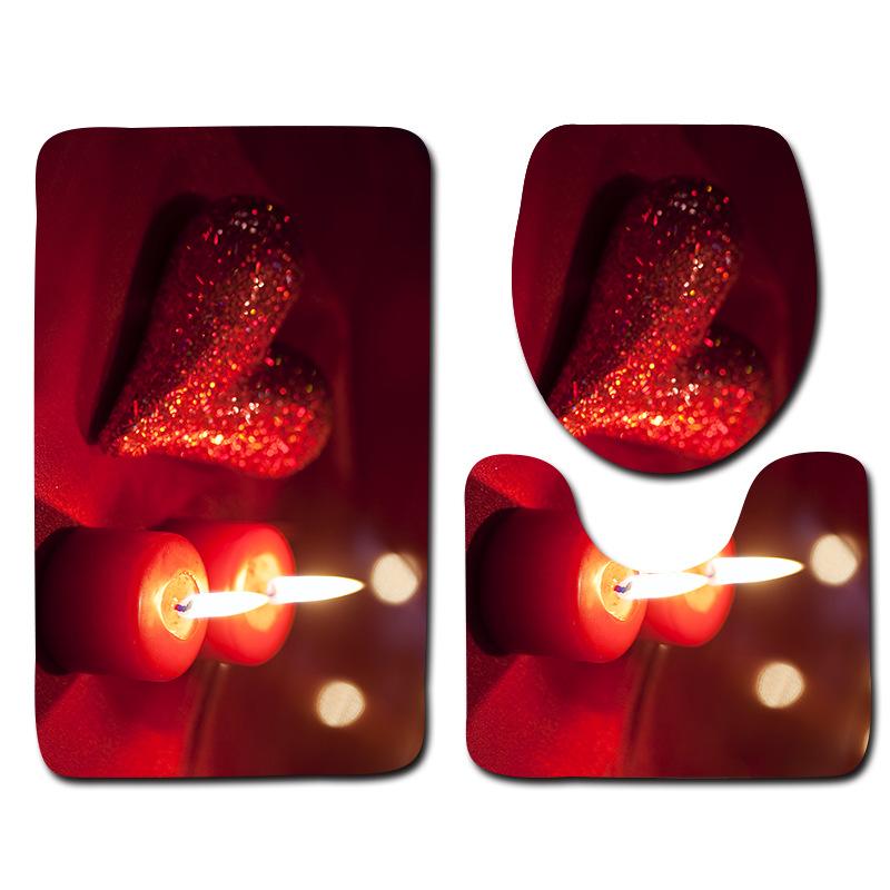 Beautiful And Romantic Valentine'S Day Bathroom Toilet Floor Mat 3-Piece Set
