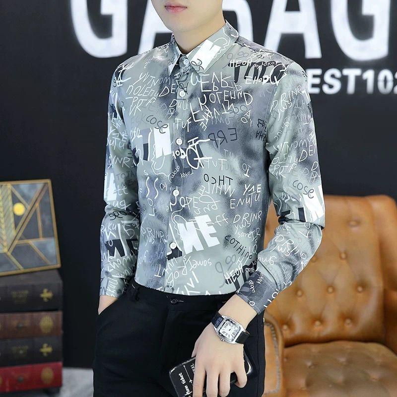 Men's Premium New Stylish Thin Long Sleeve Printed Top Trendy Casual Wrinkle-Free Shirt