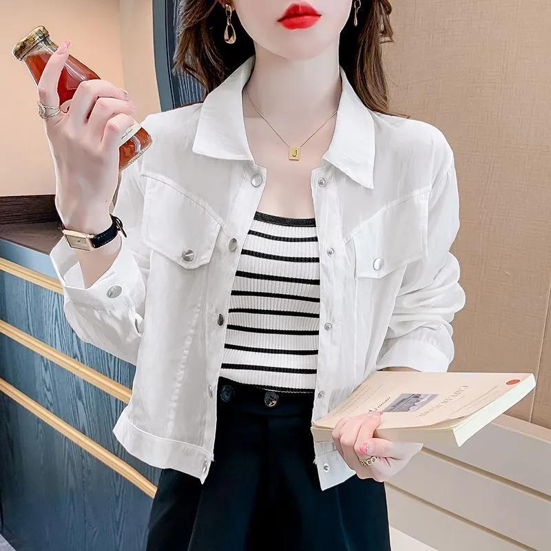 Женская летняя тонкая рубашка от солнца, повседневная свободная короткая куртка с длинными рукавами