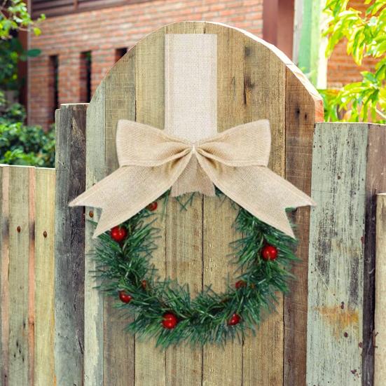 Рождественский венок на кухонный шкаф с лентой, маленький венок с красными ягодами на окно с бантом для украшения фермерского дома, входной двери, рождественской вечеринки