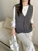 Корейская версия однотонный карманный вязаный жилет кардиган женский осень зима новый свободный модный V-образный вырез без рукавов свитер жилет