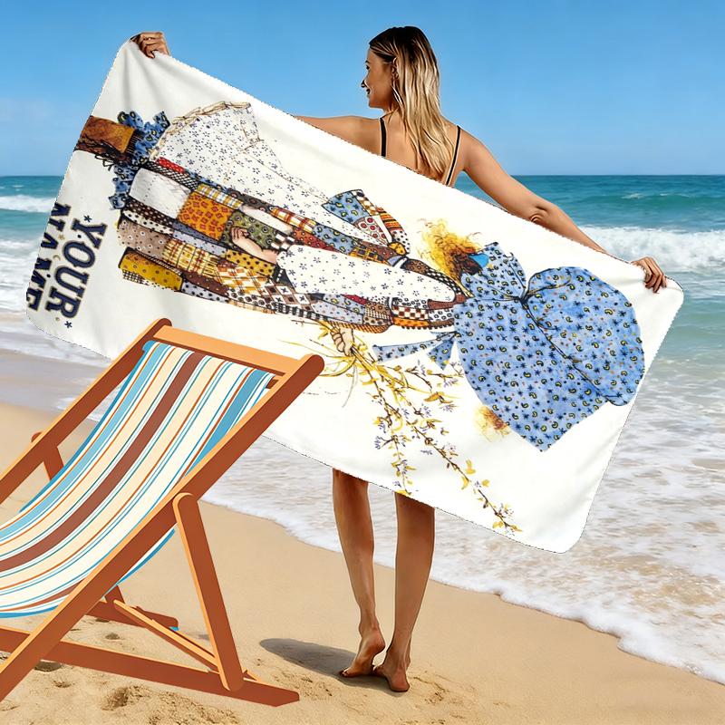 Custom Name Holly Hobbie Print Beach Towel, Large Soft Quick Dry Towel for Beach Camping Swimming_xia