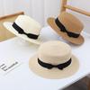 Korean Version Straw Hat Women's Sunshade Sunscreen Beach Hat British Retro Flat Top Small Fresh Top Hat Parent-child Hat