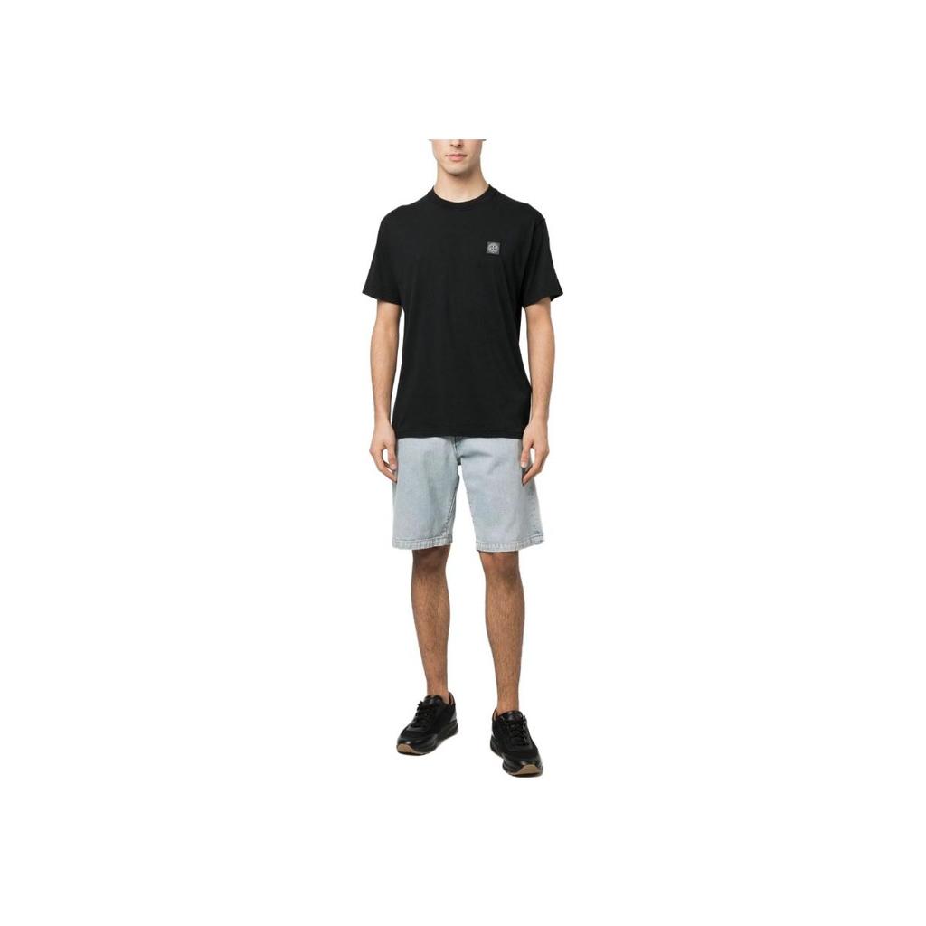 STONE ISLAND Мужская футболка с коротким рукавом, однотонная, с круглым вырезом, свободного кроя, топы, черный 101523757-A0029