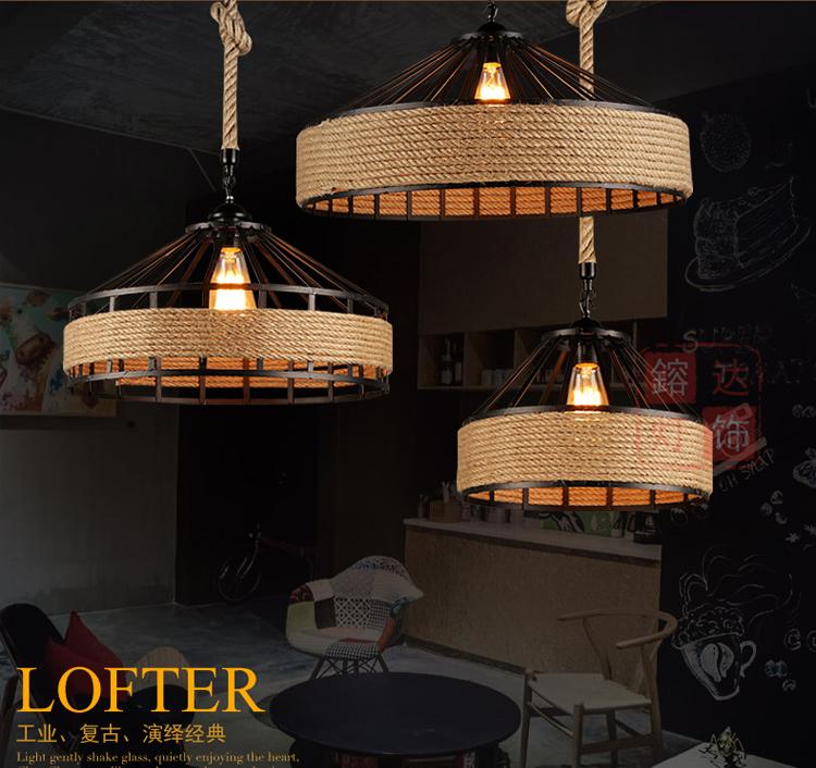 Диаметр 30 смКлассический подвесной светильник из пеньковой веревки Подвесная люстра для потолочной люстры Классический Антикварный Индустриальный Железный Свет для столовой