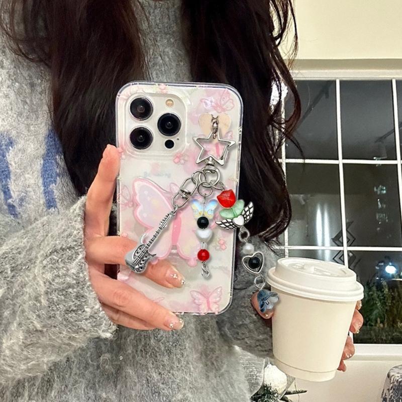 Уникальный брелок с гитарой и звездой из бисера, подвеска для телефона, цепочка для мобильного телефона, сумка, подвеска, брелок, аксессуар для любителей музыки