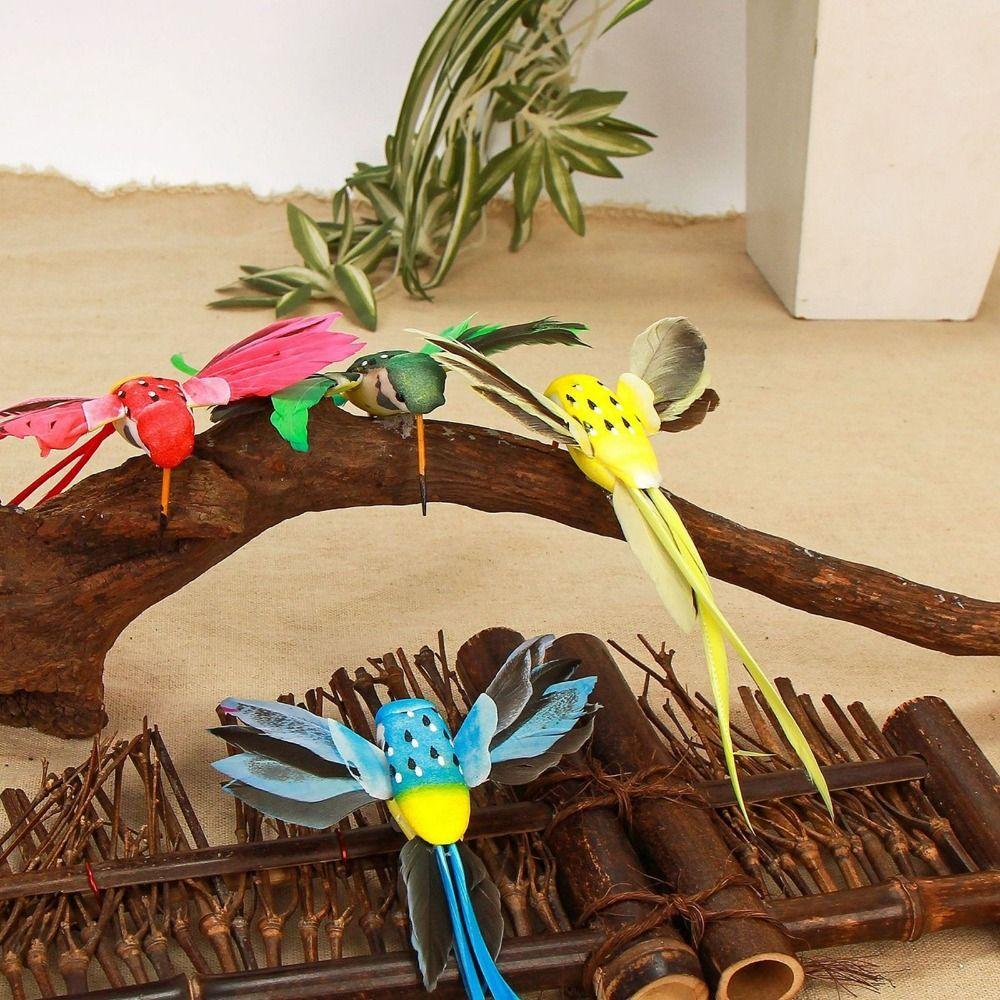 6Pcs Artificial Feather Colorful Hummingbird Painting Birds Figure Simulation Bird Statue Home