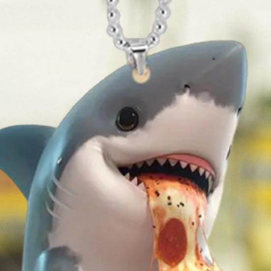 Акула ест пиццу акриловый кулон брелок зеркало заднего вида подвесное украшение мультяшная акула декор для интерьера автомобиля аксессуары