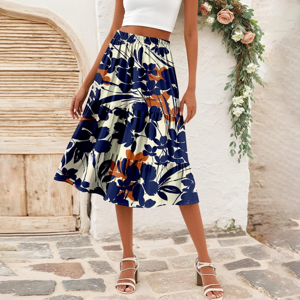 Женская повседневная юбка А-силуэта с высокой талией, юбка в полоску с принтом в горошек и карманами