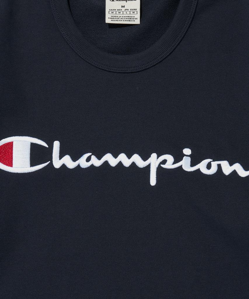 Champion Свитшот с большим логотипом-надписью, круглый вырез, обычный, темно-синий