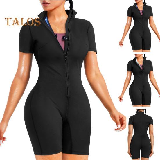 Спортивный компрессионный компрессионный компрессионный компрессионный компрессионный компрессионный комбинезон с застежкой-молнией и воротником-стойкой, спортивный костюм с короткими рукавами для сжигания калорий, спортивный костюм для тренировок с высокой эластичной талией