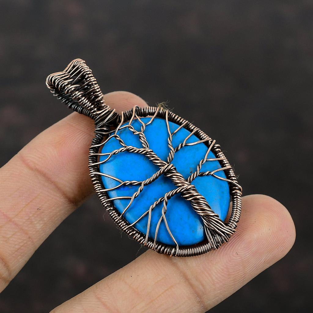 Tree Of Life Sleeping Beauty Turquoise Pendant Copper Wire Wrapped Jewelry Real Gemstone Handmade Pendant Copper Wire Wrap Pendant For Gift