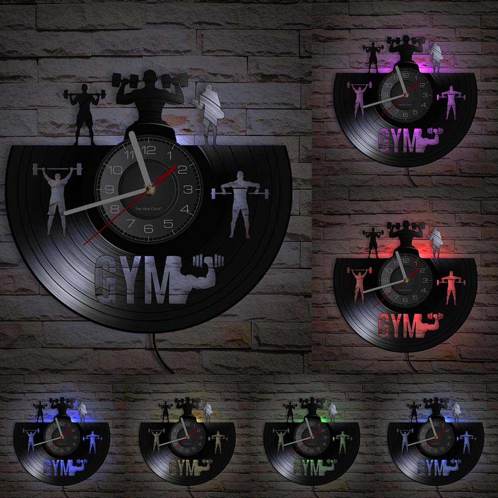 Настенные часы со штангой для тренировок 'Без боли нет результата' Cross fit Мотивация GYM Фитнес Знак Настенный декор Часы из виниловой пластинки Подарок для него