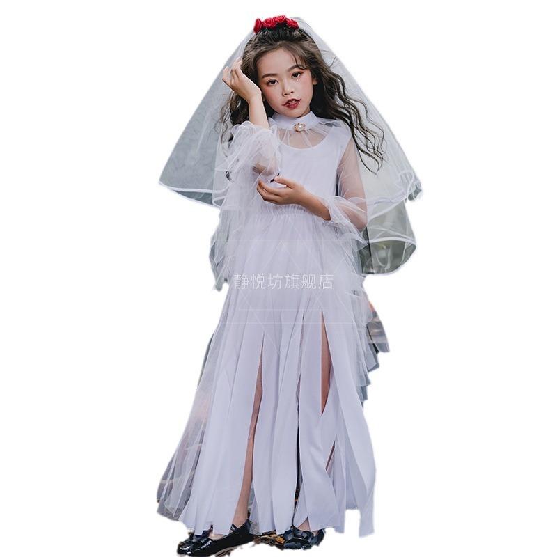 Halloween costumes, children's clothing, girls' clothing, dark and evil devil bride long dress, vampire witch costume