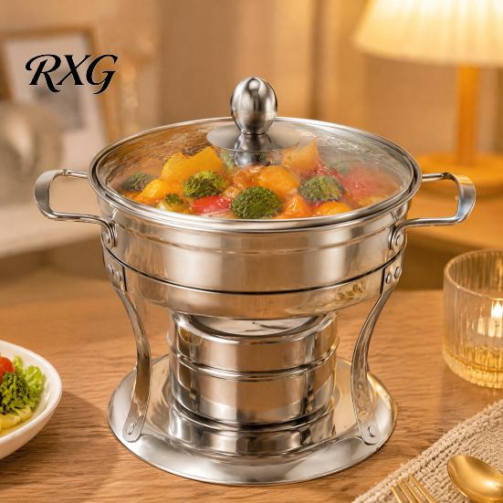 Compact Heat Retention Bowl Chafers And Warmers Set with Glass Lid, Round Stainless Steel Small Buffet Warmer Thermal Serving Bowl, Catering