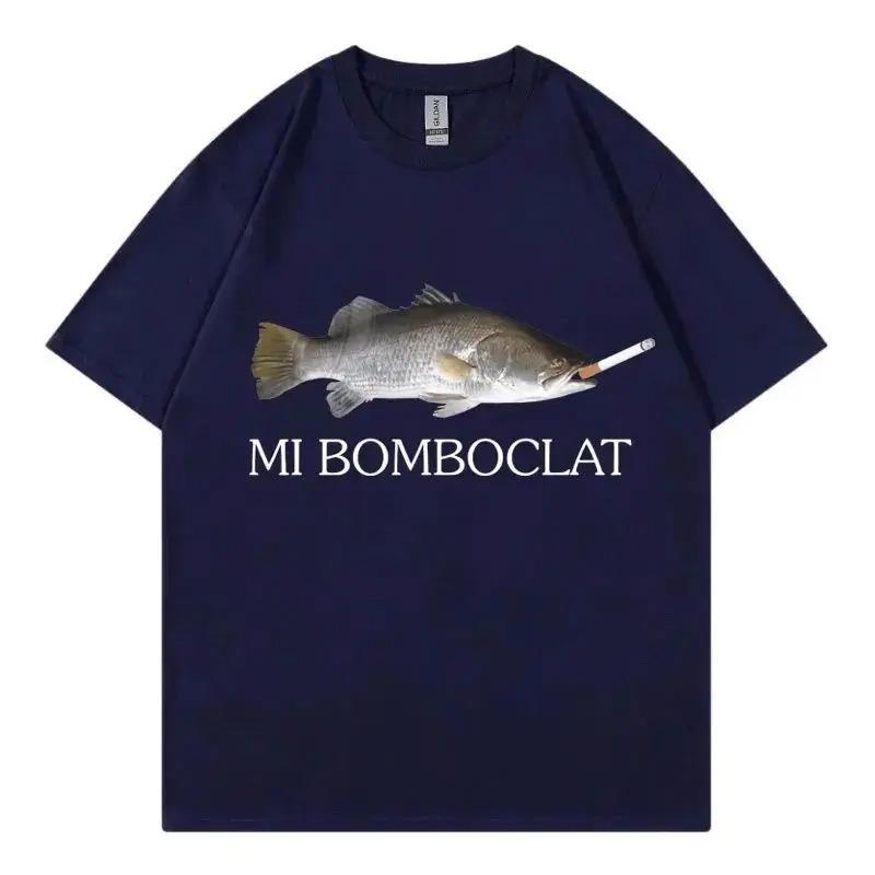 Смешная футболка с мемом Mi Bomboclat Fish, с коротким рукавом, для студентов и студенток, парный наряд, чистый хлопок