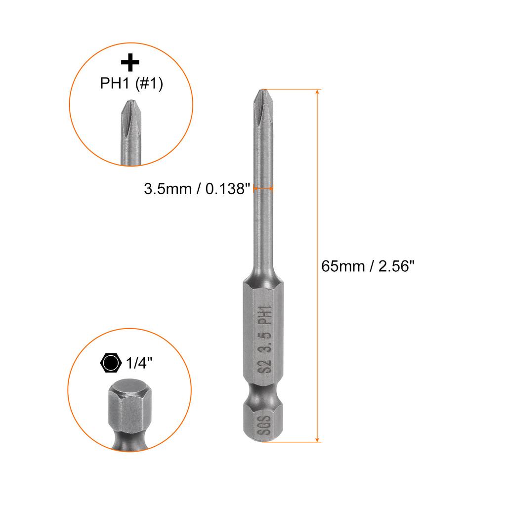 Магнитный бит для крестовой отвертки Phillips PH0 PH1 PH2 PH3 1/4" Шестигранный хвостовик 65 мм Сталь S2 Биты для шуруповерта Крестовая головка Биты для электродрели