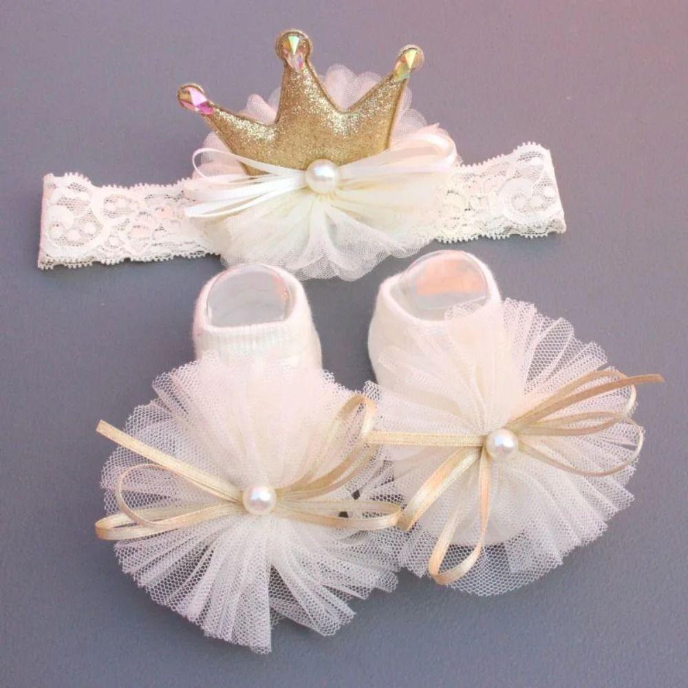 Soft Baby Headband Sock Set Floor Socks Children's Boat Socks New Baby Crown Flower Headband