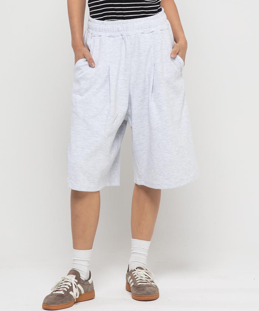 CHAMBROS Point Logo Embossed One-Pleat Sweat Shorts Bermuda Pants [White Melange]