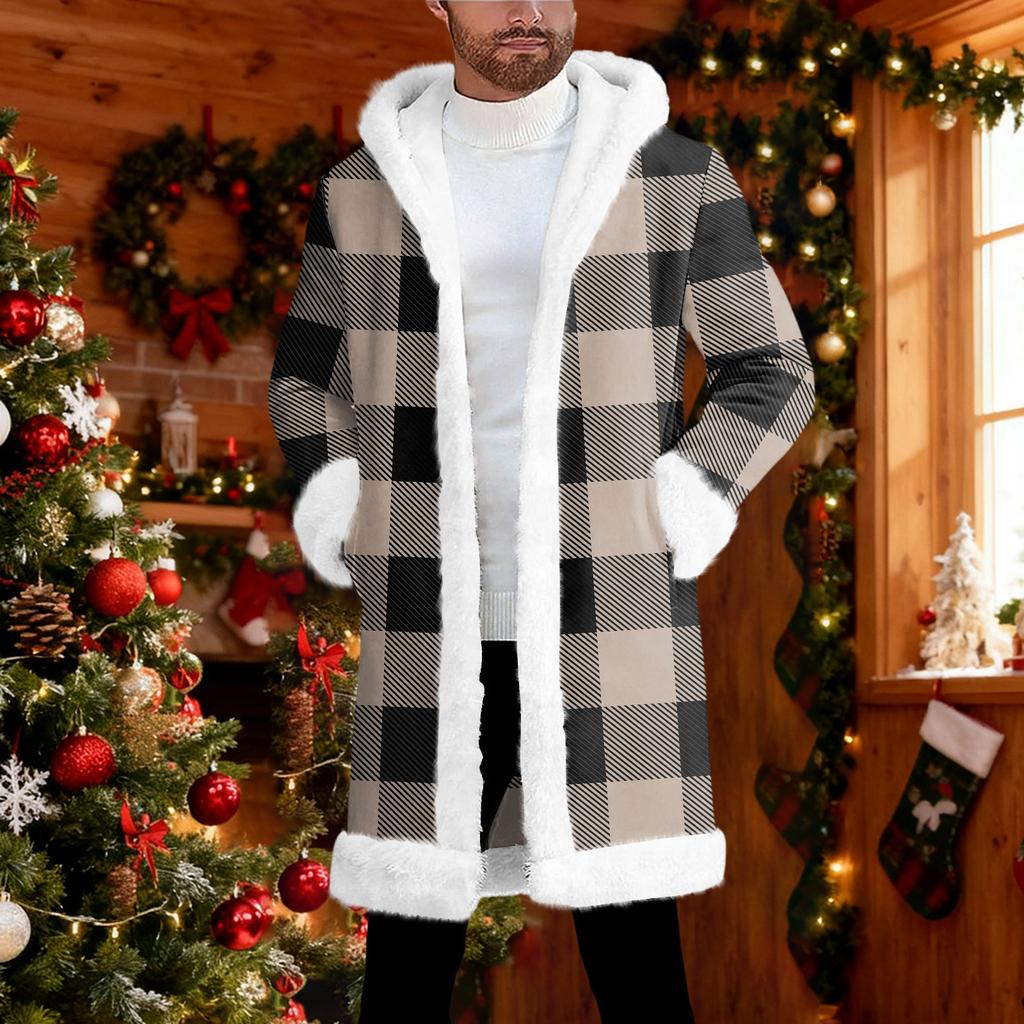 Мужской кардиган с капюшоном, длинное пальто для сохранения тепла