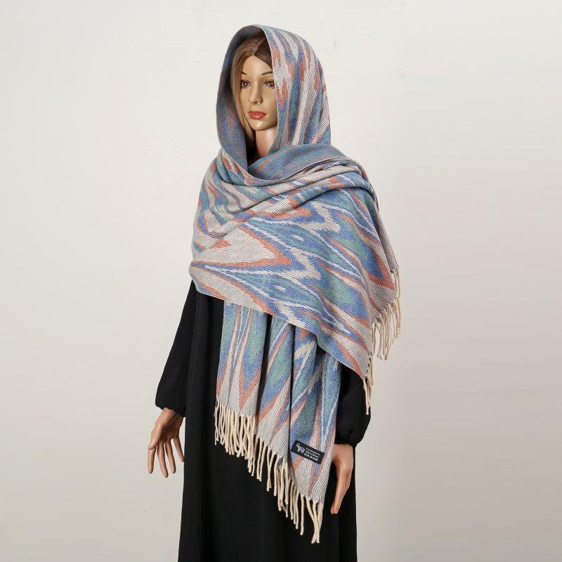 Ethnic Style Women Printed Shawl Autumn Winter Muslim Hijab Imitation Cashmere Tassels Scarves Luxury Thick Warm Scarf Female