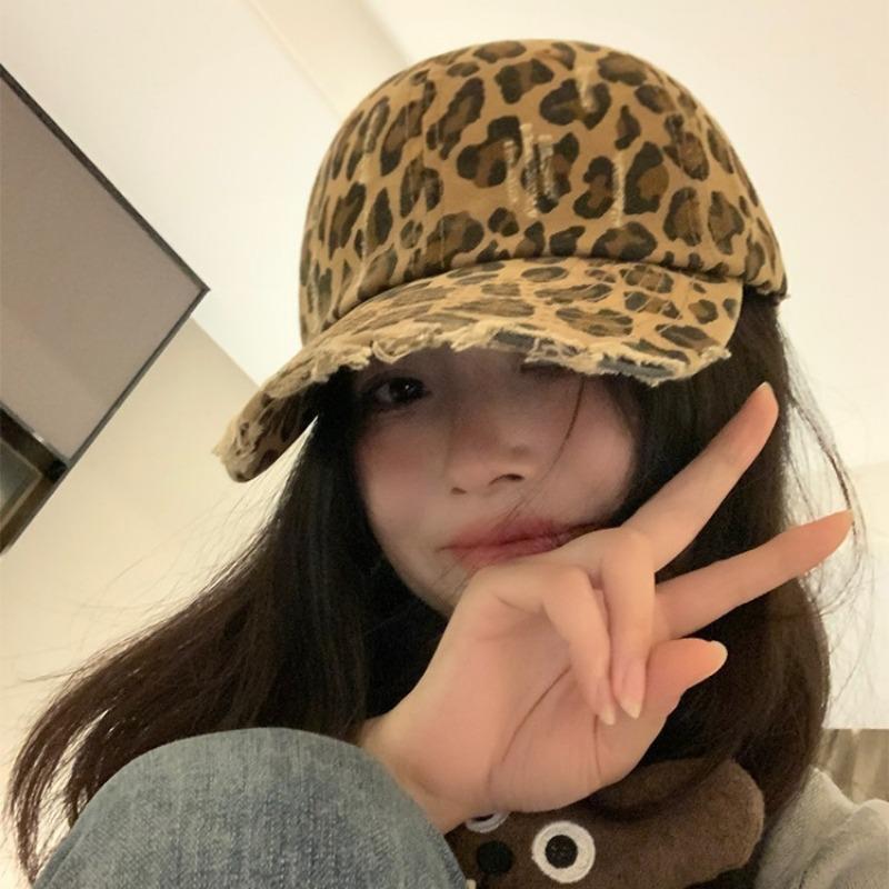 Women S Leopard Print Baseball Cap Vintage Street Style Wide Brim Sun Hat