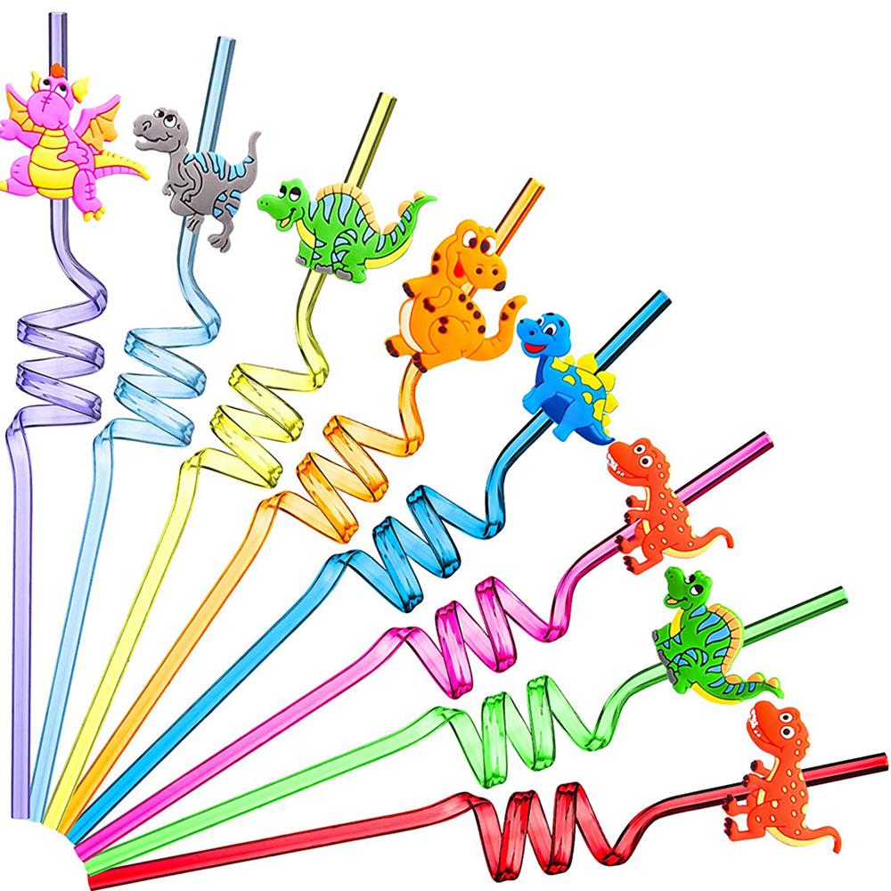 Drinking Decor Party Supplies Cartoon Pattern Dinosaur Reusable Straws Straws-Plastic Dino Theme