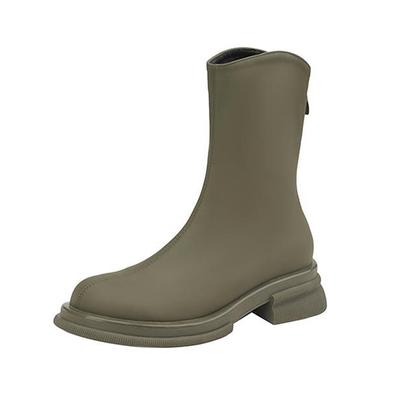 Осенне-зимняя обувь из микрофибры, толстые средние каблуки, мотоциклетные ботинки с круглым носком, европейский стиль, сохраняющие тепло, ботильоны