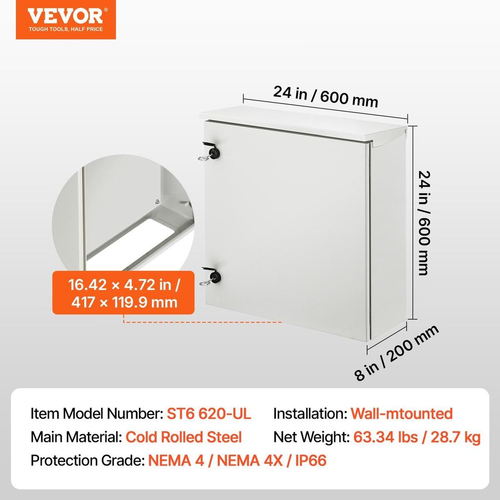 Electrical Steel Enclosure Box NEMA 4 Outdoor Enclosure 24 x 24 x 8'' UL