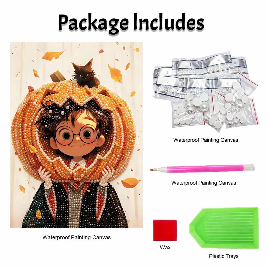 Halloween pearl painting handmade diy art pumpkin black cat wizard portrait autumn leaves pearl home decoration painting