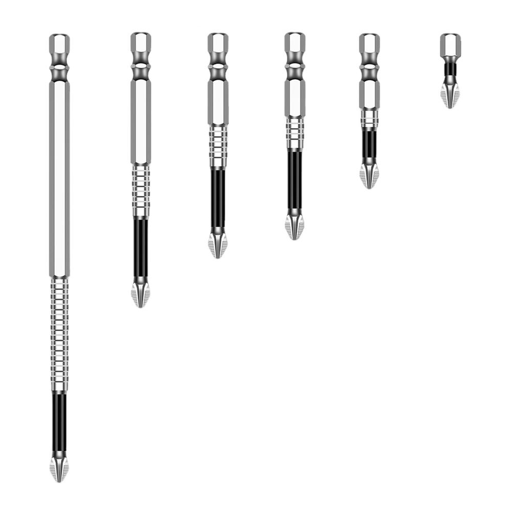 Набор из 6 нескользящих крестовых бит для отверток, набор магнитных ударных бит из легированной стали для домашнего и профессионального использования