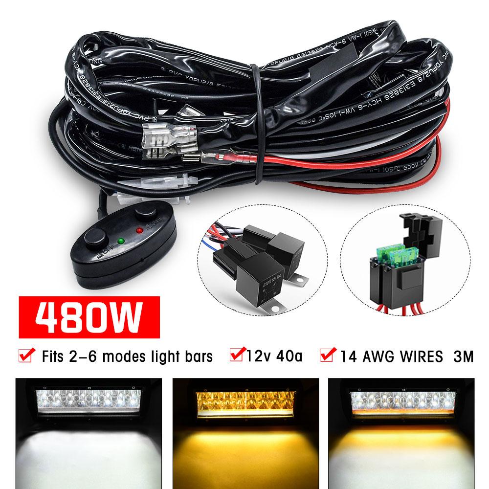 Firedrake For 2 lamp Car Wiring Harness Kit Indoor Switch Working Light Drive Motion Light Relay Cable Wire 480W 12V 3m Wire Kit