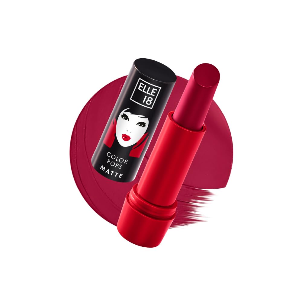 Матовая помада Elle 18 Color Pops, Оттенок Code Red, Увлажняющая в стике, с Витамином E, Высокопигментированная, с маслом жожоба и маслом ши |