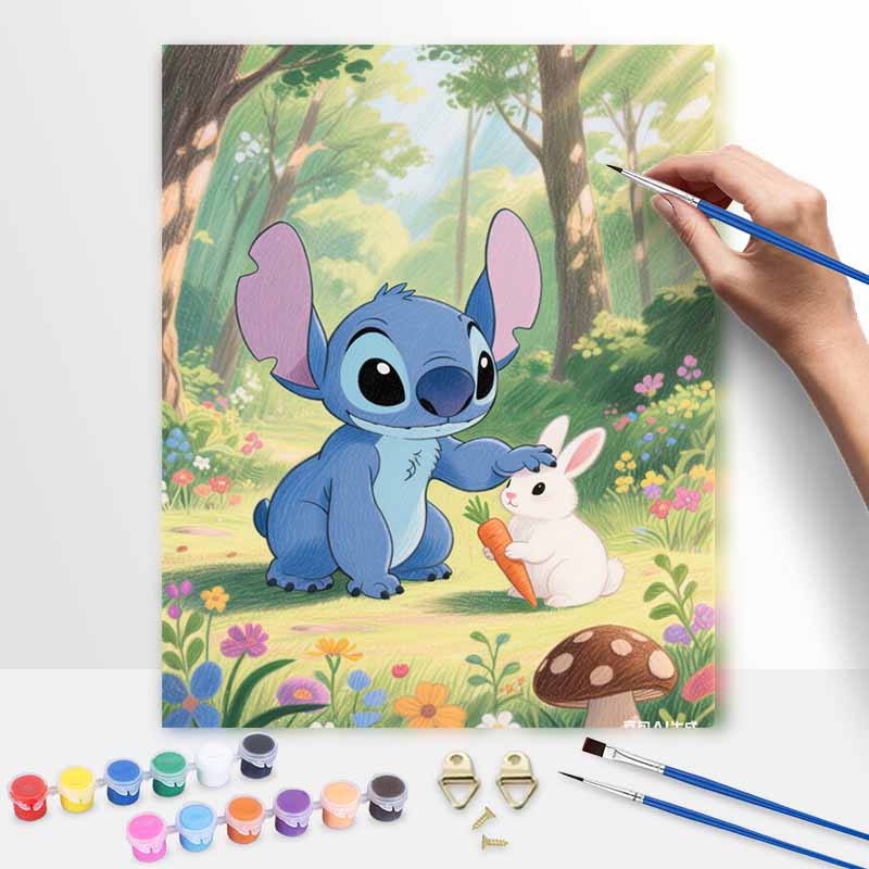 Disney Digital Oil Painting Art Kit Stitch And Bunny Forest Hand Filled Home Decor