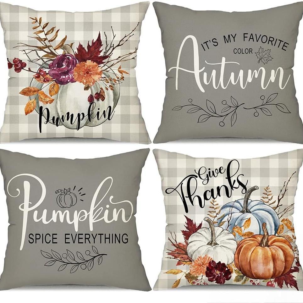 Autumn Thanksgiving Pumpkin Maple Car Line Printed Pillow Clothes Quilt Cover Room Decoration Sofa Cushion