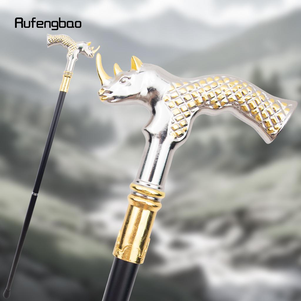 Золотисто-белая голова носорога, модная трость, декоративная трость, косплей, винтажная вечеринка, модная трость, посох 91 см