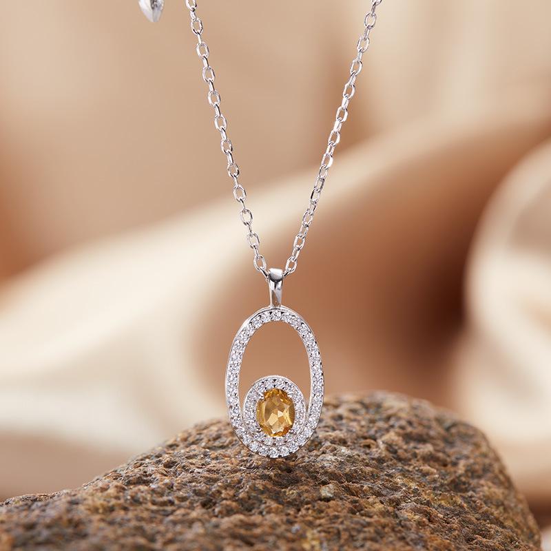 Серебряное ожерелье S925 с подвеской из натуральных сапфира, граната, перидота, аметиста и цитрина