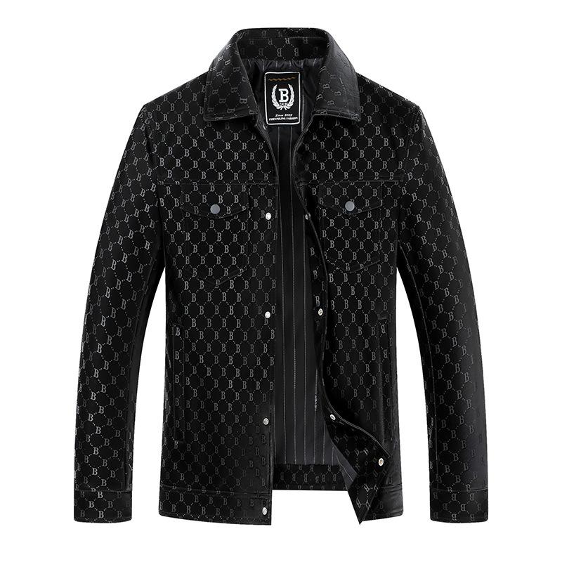 Весенне-осенняя новая мужская модная универсальная кожаная куртка с принтом B-line с воротником-поло мотоциклетное трендовое пальто из искусственной кожи
