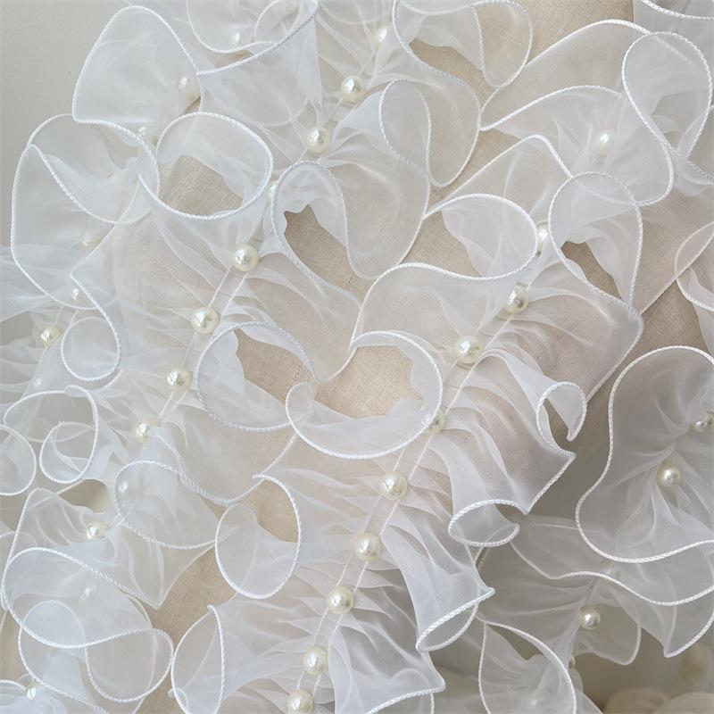Ruffles Lace Fabric Beaded 11cm Wide White Luolita Dress Cosplay Handicraft Garments Diy Supply Home Deocr Sewing Ribbons 1yard