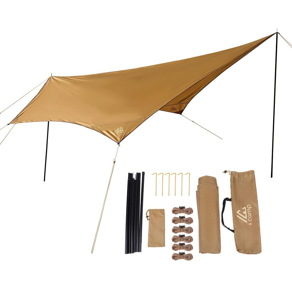 Icamp Solo Tarp Tarp One Pentagon Tarp Lightweight 2kg with 2 Poles X UV Protection Water Pressure 3000mm Solocamp Sunshade Light Blocking UV