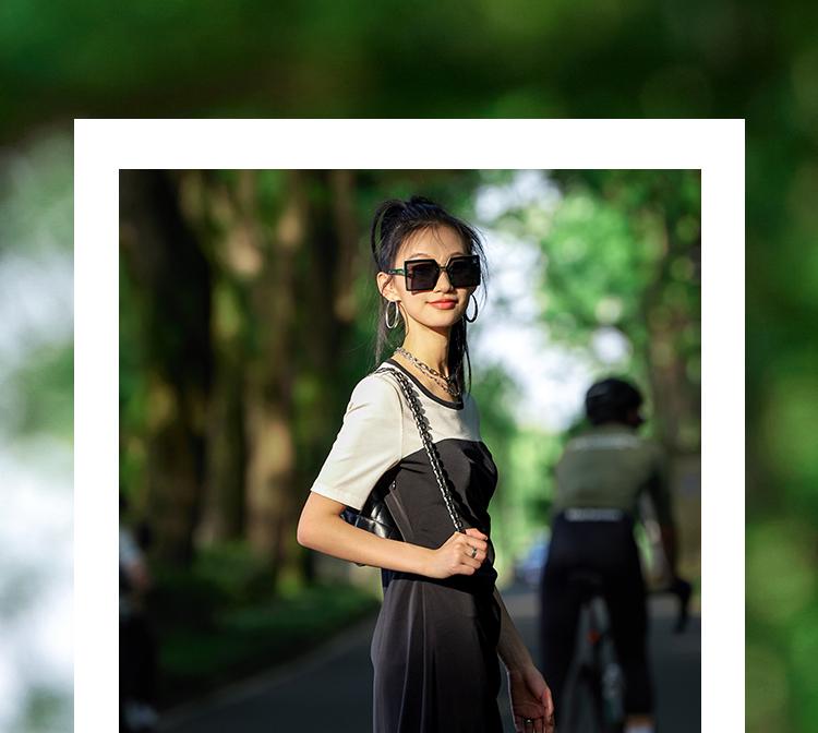 French Style Spliced Waist Cinching Short-Sleeved Dress