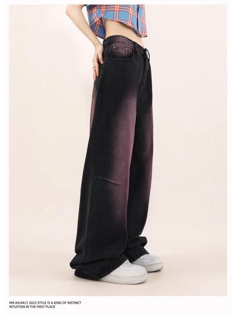 2024 Women's High-Waist Wide-Leg Jeans: Black/Gray, Slim-Fit, Floor-Length