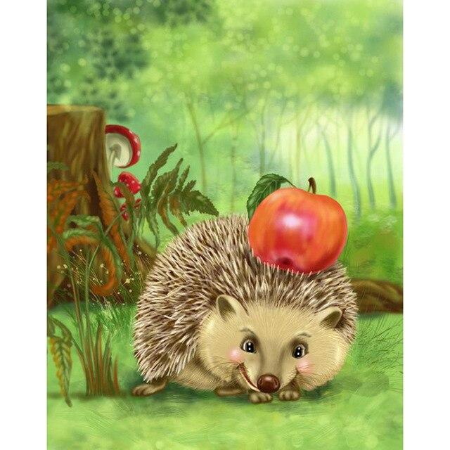 5d Hedgehog Embroidery Diy Diamond In The Forest Full Round Resin Diamond Painting Animal Home Decoration New Arrival