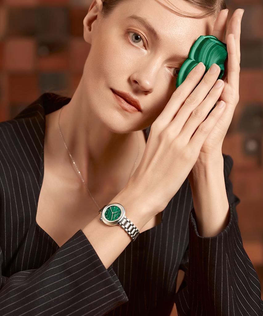 Lollalojeu Tea-Time Malachite Cubic Silver Women'S Metal Fashion Watch