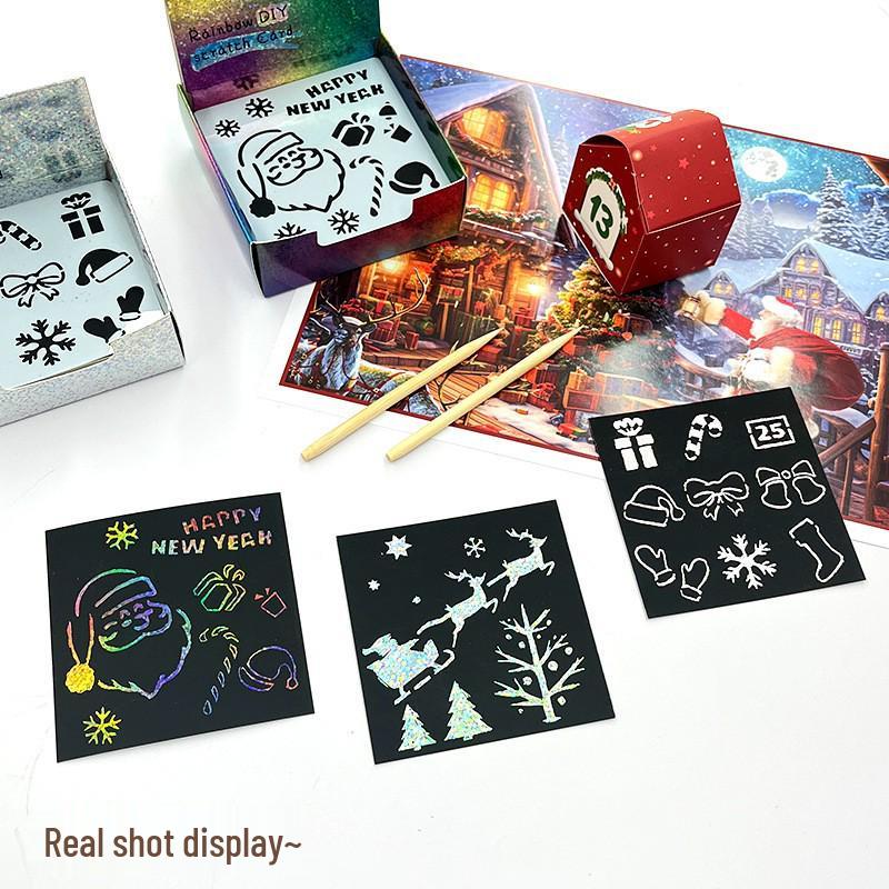 Colorful Laser Scratch Art Sticky Notes for Kids: Christmas Drawing and Coloring Book