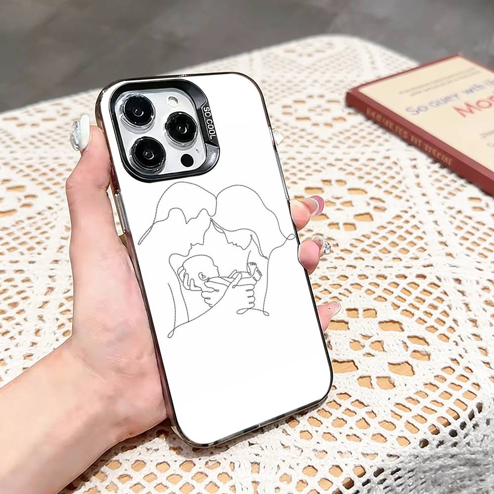 Baby Mom Dad Family Hand  Phone Case For iPhone 17,16,15,14,13,12,11 Plus,Pro Max,XS,Colored silver phone case