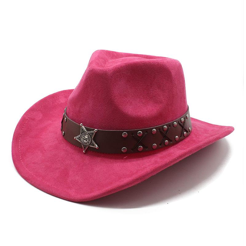 Ins Style Western Cowboy Hat Ethnic Style Tibetan Top Hat Jazz Hat Suede Crimped Badge Felt Hat