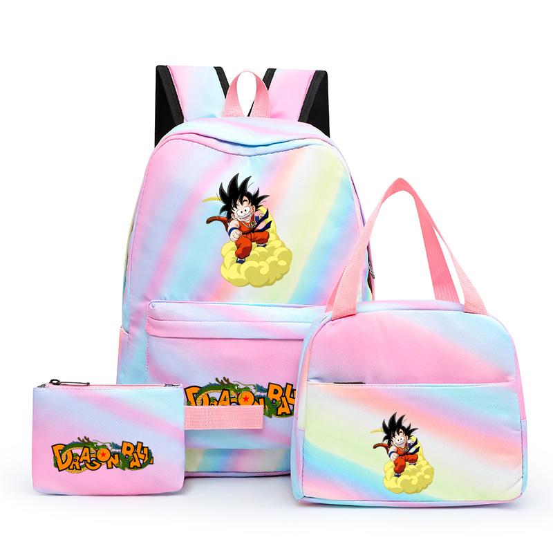 3 шт./компл., разноцветный рюкзак Dragon Ball с сумкой для обеда для женщин, студенческий рюкзак для подростков, повседневные школьные сумки, наборы