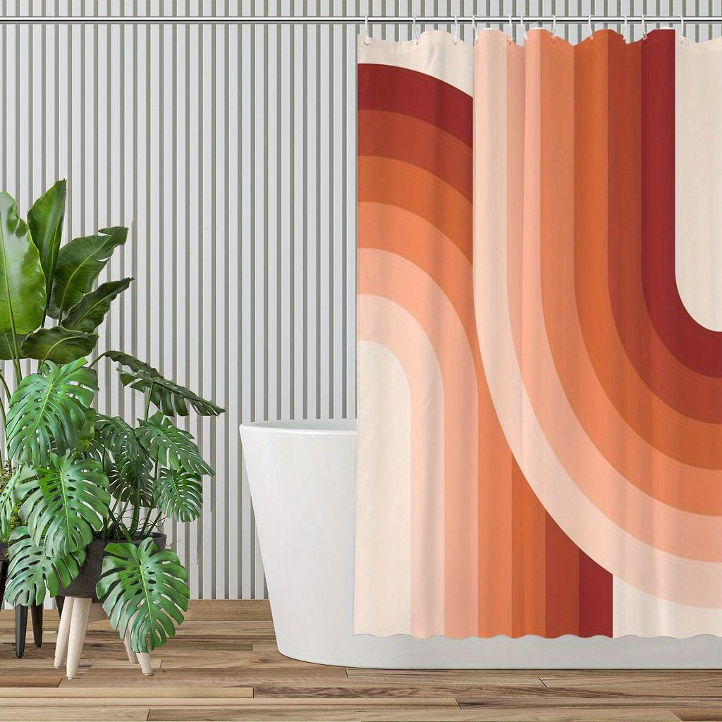 Mid-Century Modern Shower Curtain – Terracotta Rainbow Design, 89In, Geometric Abstract, Machine Washable, Durable